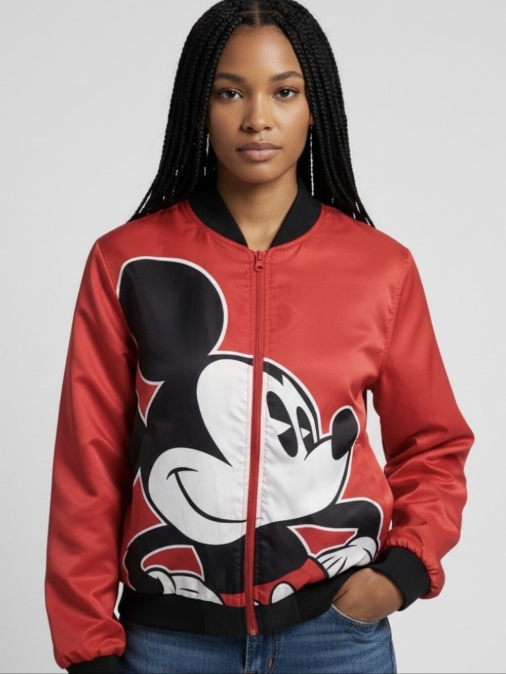 Red Satin Bomber Jacket Y2K Retro Theme Park Streetwear Size S
